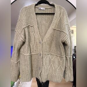 Zara patchwork chunky knit cardigan in sage green